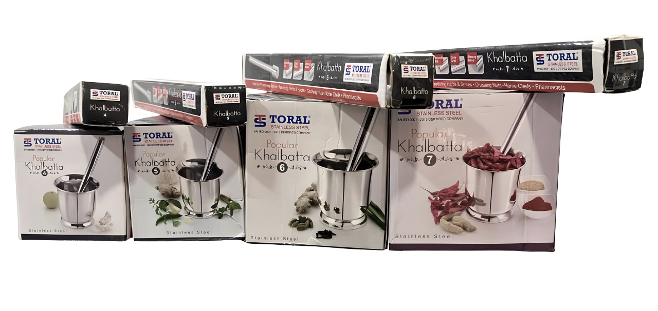 TORAL Popular Heavy Weighted Stainless Steel Mortar and Pestle Set | Rust-Proof Premium QualityKhalbatta/Kharal | Spice & Medicine Grinder for Kitchen Use