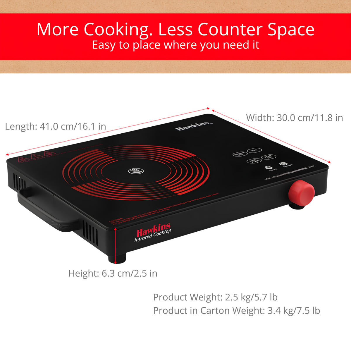 HAWKINS Infrared Cooktop 2200 W | Cook With Any Pot, Any Pan | Crystal Glass Top | Touch Controls with Rotary Knob | Black (HIR1)