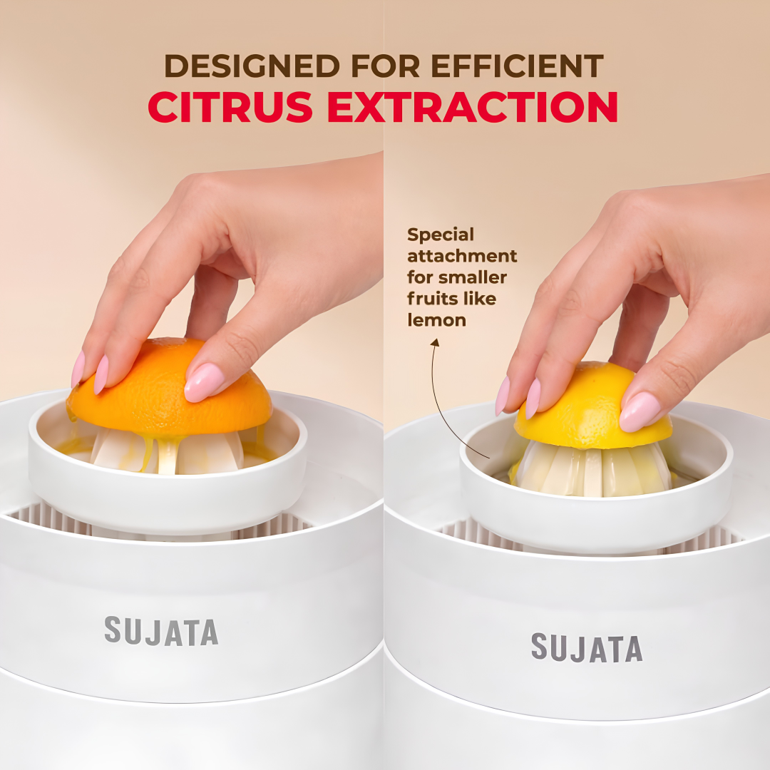 SUJATA CITROMATIC Citrus Juicer Machine for Pulpy Delights | 40 Watts | 110 RPM | Direct Flow for Unlimited Capacity