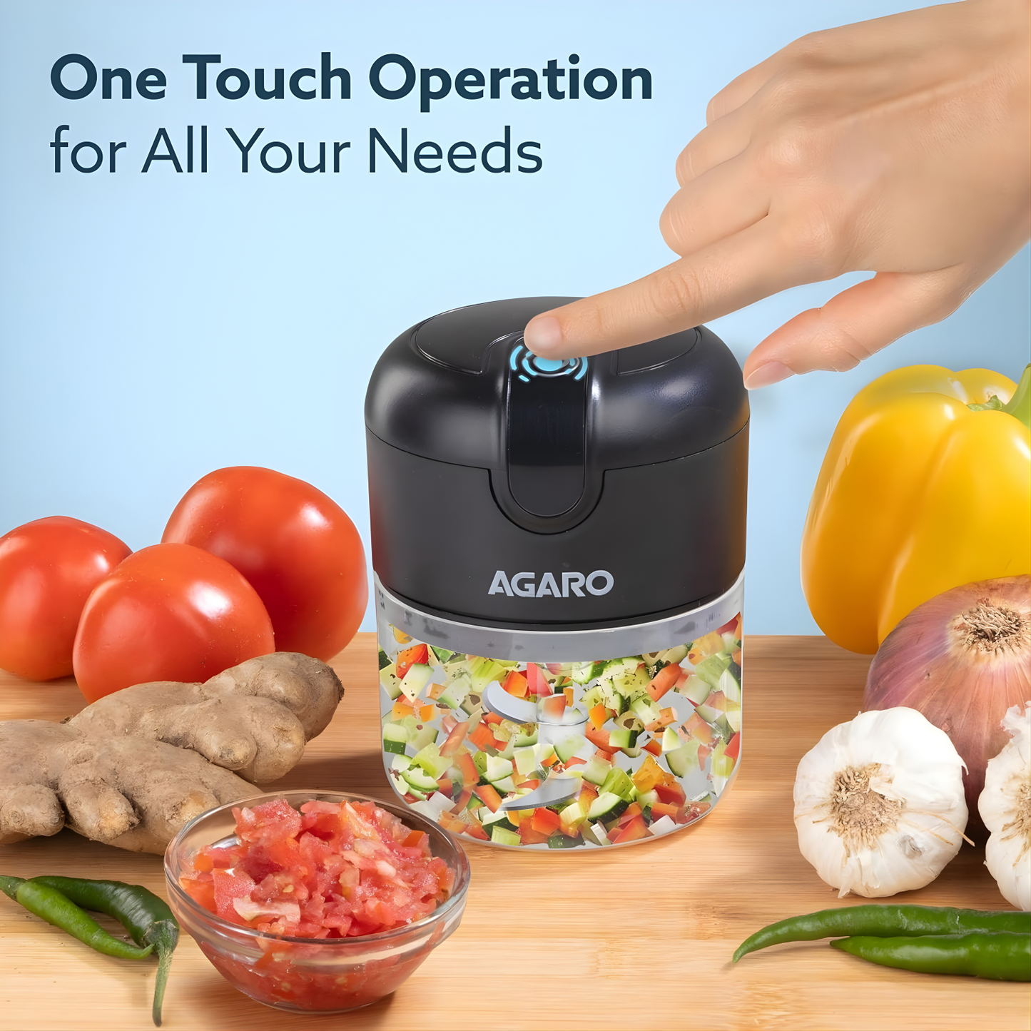 AGARO Elite Rechargeable Mini Electric Chopper, 250 ML, Black