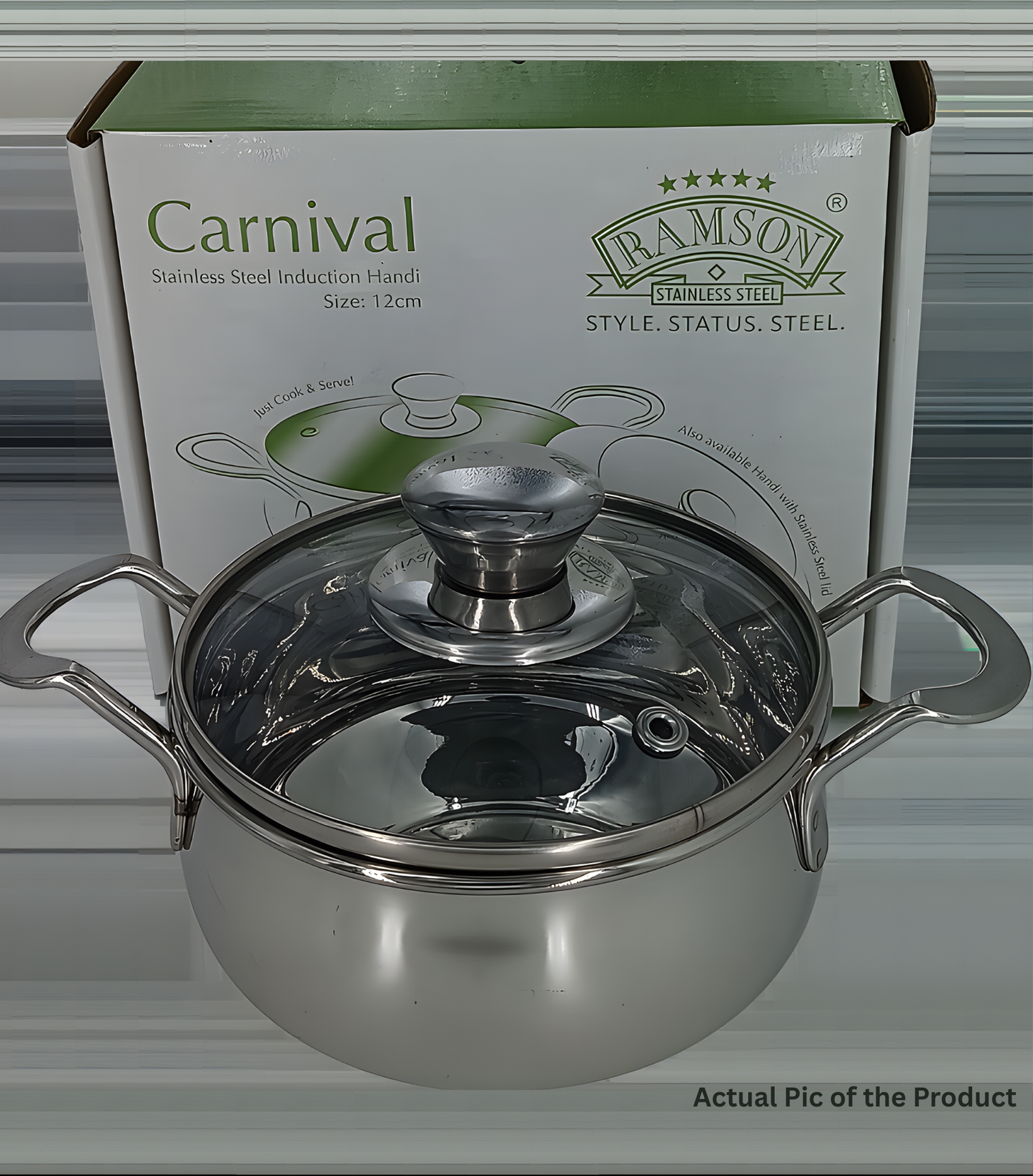 RAMSON Carnival Induction Premium Handi | Gas & Induction Compatible  | With Glass Lid | Mirror Polish | 12 cm
