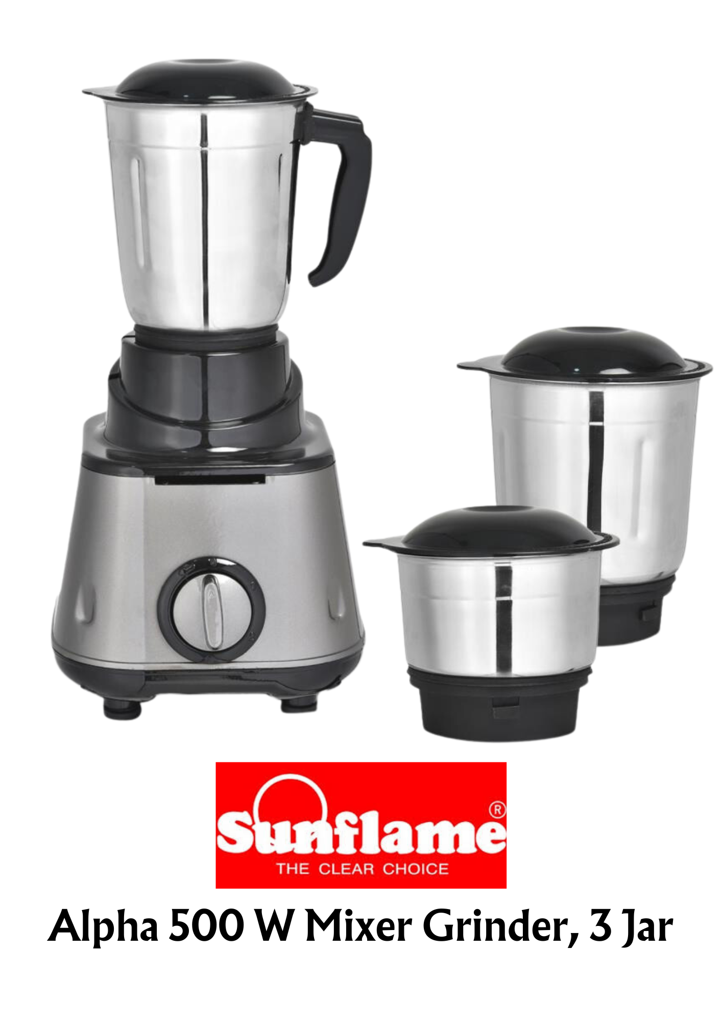 Sunflame Alpha 500 Watt 3 Jar Mixer Grinder - Premium Mixer Grinder from Sunflame - Just Rs. 2550! Shop now at Surana Sons