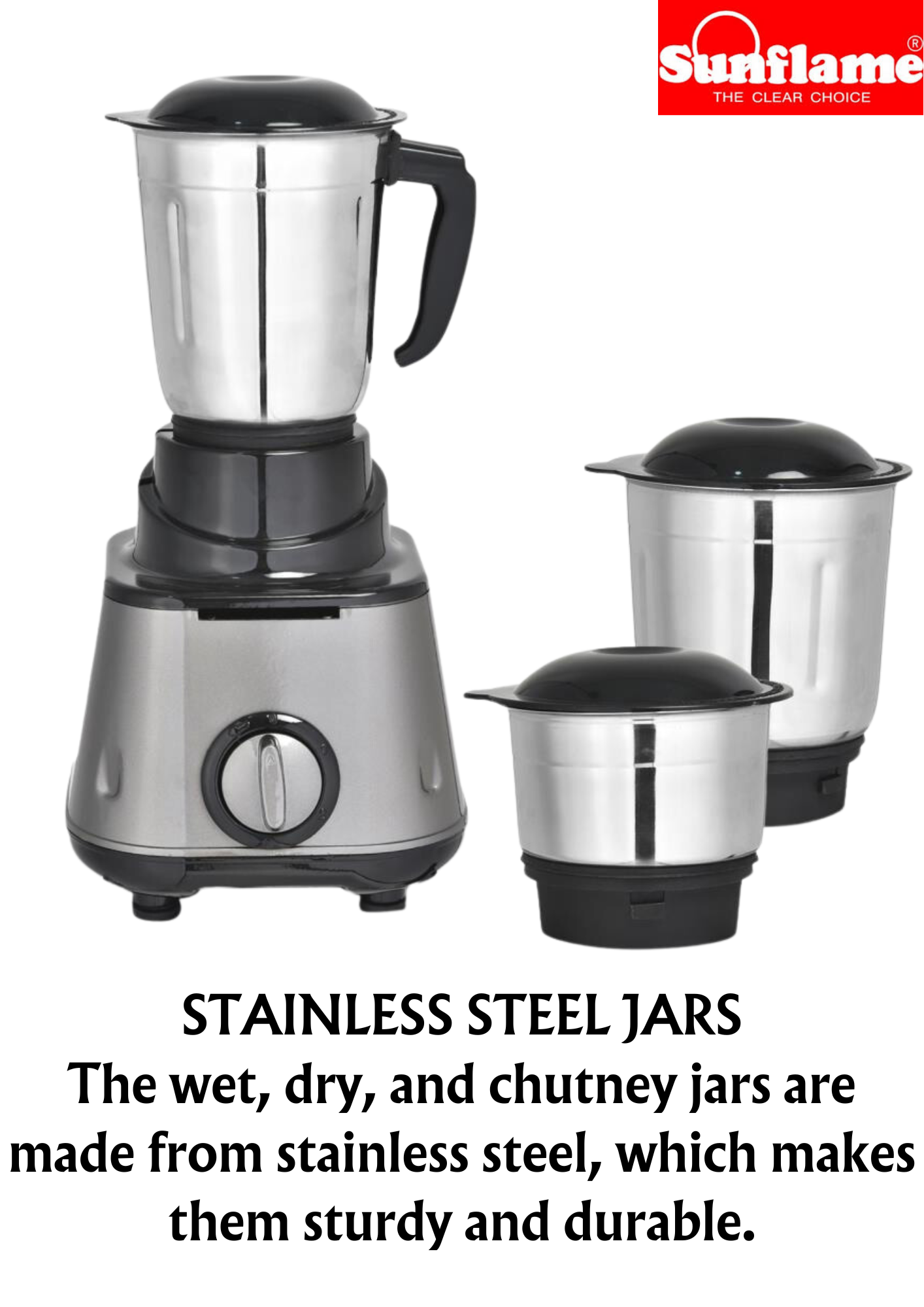 Sunflame Alpha 500 Watt 3 Jar Mixer Grinder - Premium Mixer Grinder from Sunflame - Just Rs. 2550! Shop now at Surana Sons