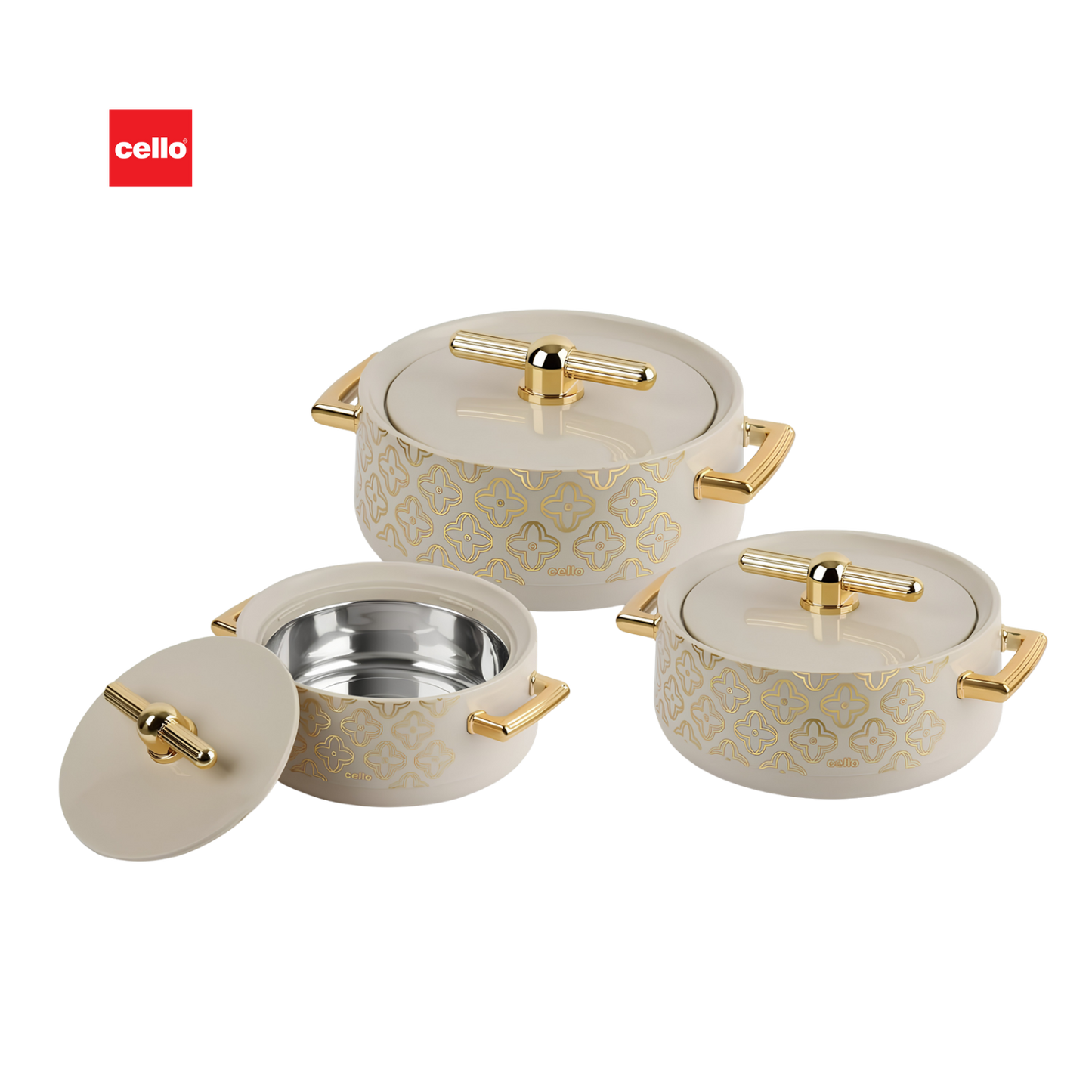 CELLO Jewel NX Insulated Casserole Set of 3 Pcs (500 ml, 1000 ml, 1500 ml) | Color: Burgundy | Double Wall Insulated Hot Pot |  Keeps Food Hot & Warm for Long Hours | Gifting