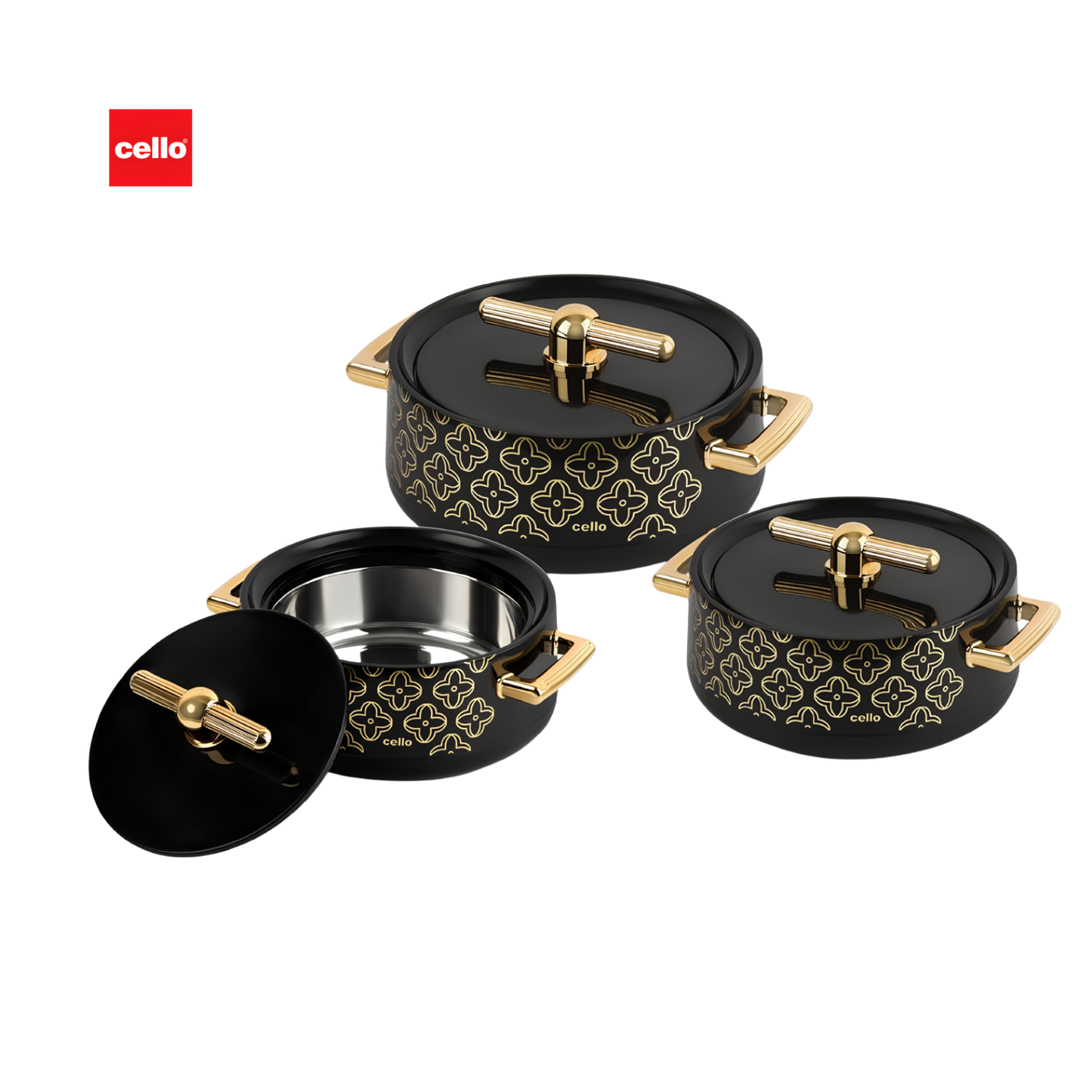 CELLO Jewel NX Insulated Casserole Set of 3 Pcs (500 ml, 1000 ml, 1500 ml) | Color: Burgundy | Double Wall Insulated Hot Pot |  Keeps Food Hot & Warm for Long Hours | Gifting
