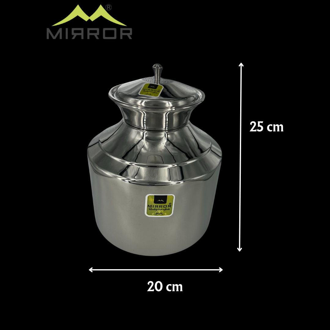 Mirror Premium Stainless Steel Heavy Water Pot | Super Shine | (Gundi) New 5 ltr With Lid, Without Tap - Premium Water Pot from Mirror - Just Rs. 1950! Shop now at Surana Sons