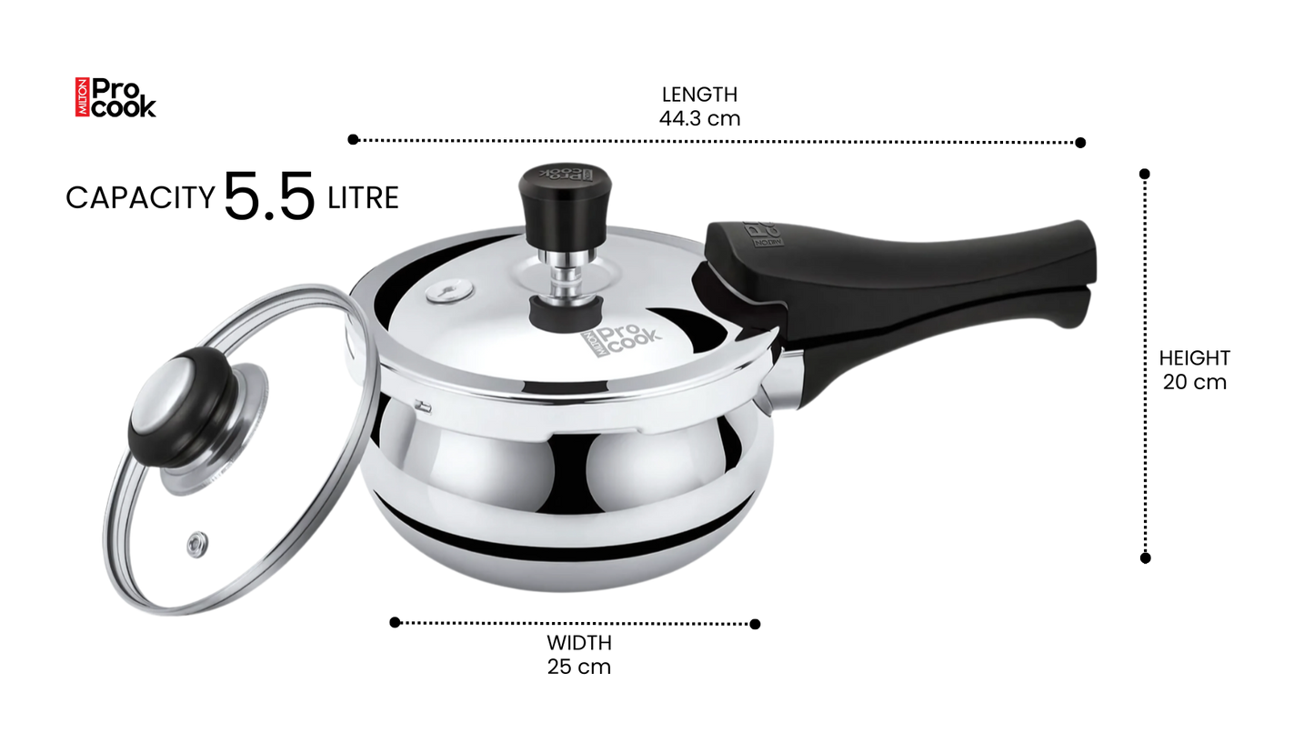 PROCOOK BY MILTON Triply Pressure Cooker Outer Lid Curve | Additional Glass Lid