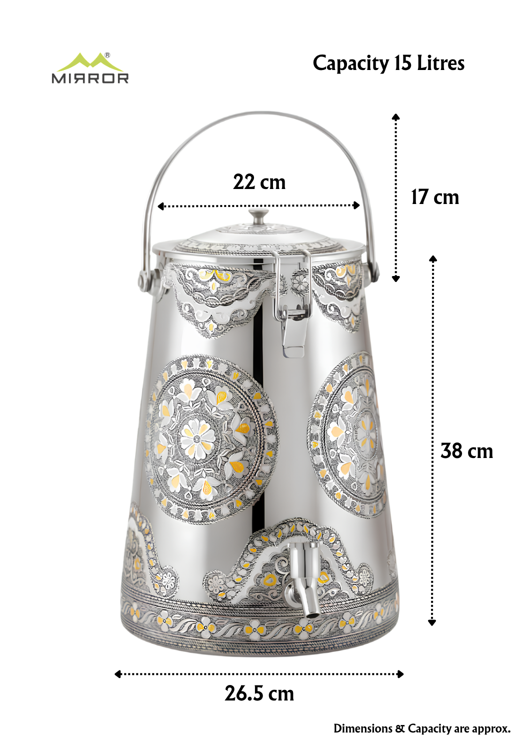 MIRROR Stainless Steel Conical Water Tank | Water Container | Capacity : 10 Litre (Antique)