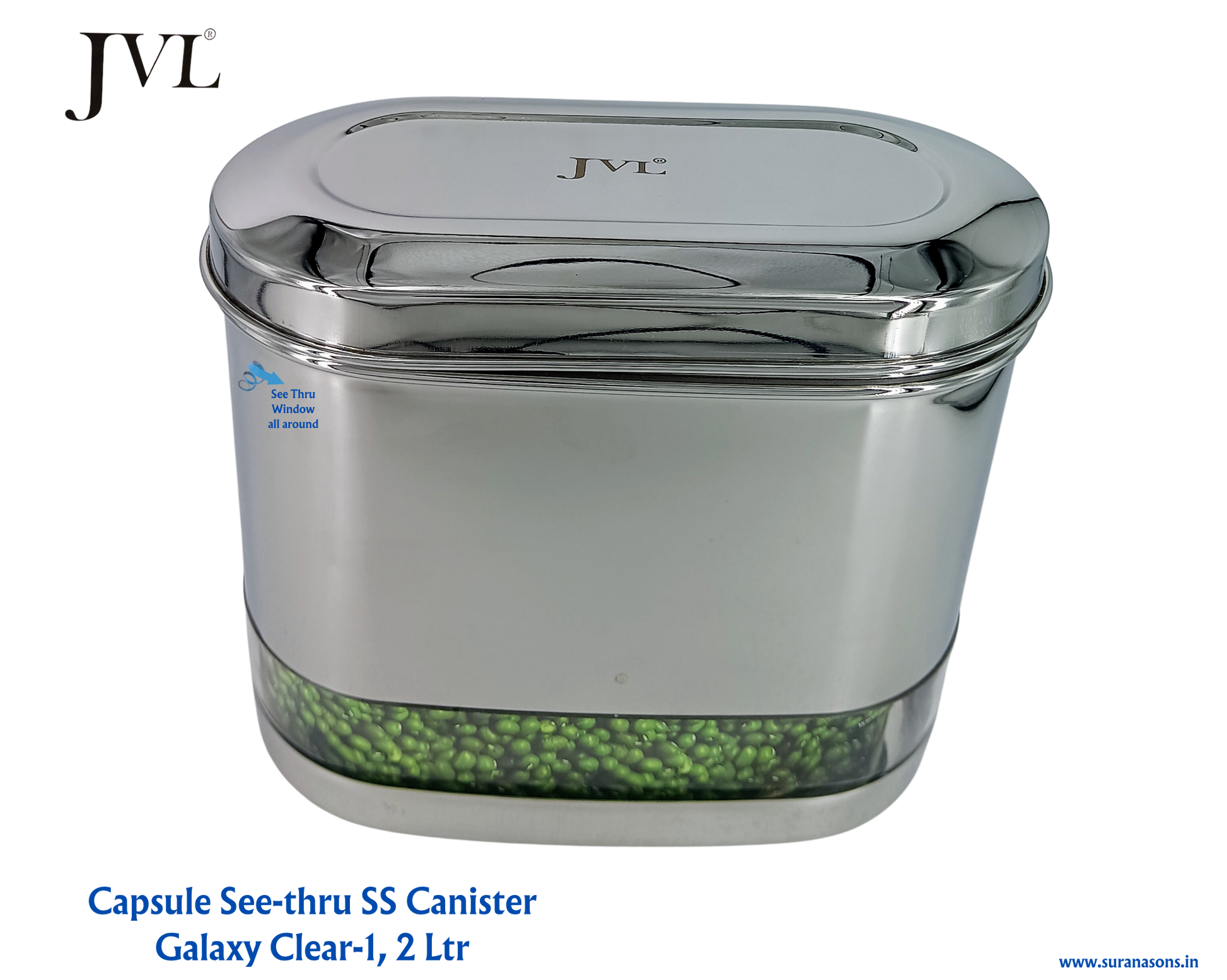 JVL Premium SS, Mirror Polish Kitchen Food Storage Capsule Shape Galaxy Clear Canister for Dry items Store only - Premium SS Barni/Containers from JVL - Just Rs. 874! Shop now at Surana Sons