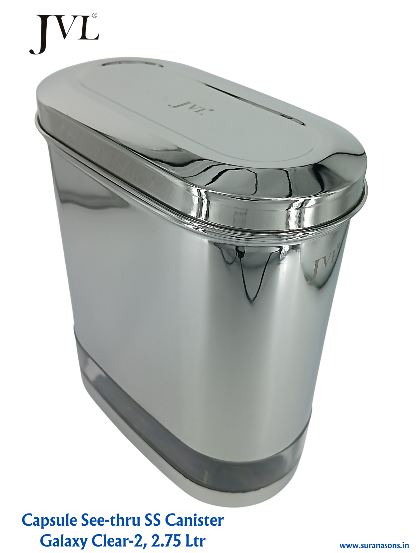 JVL Premium SS, Mirror Polish Kitchen Food Storage Capsule Shape Galaxy Clear Canister for Dry items Store only - Premium SS Barni/Containers from JVL - Just Rs. 874! Shop now at Surana Sons