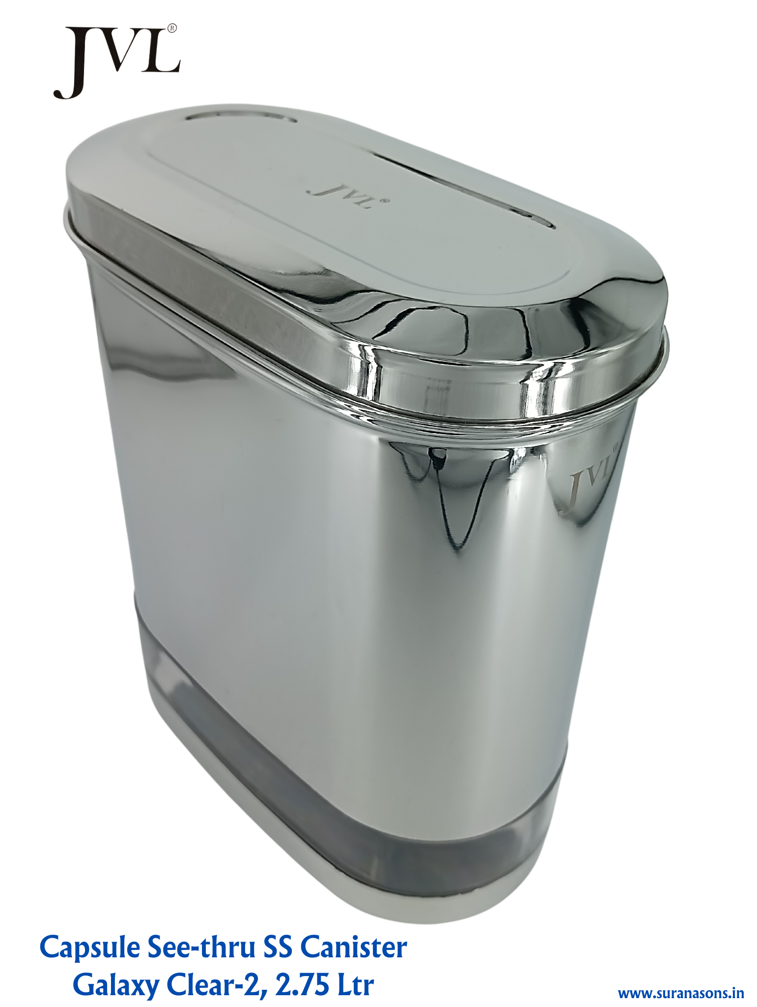 JVL Premium SS, Mirror Polish Kitchen Food Storage Capsule Shape Galaxy Clear Canister for Dry items Store only - Premium SS Barni/Containers from JVL - Just Rs. 874! Shop now at Surana Sons