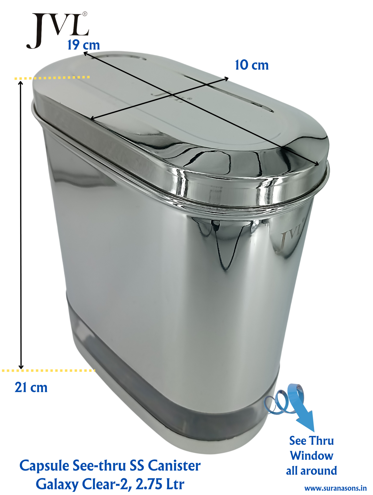 JVL Premium SS, Mirror Polish Kitchen Food Storage Capsule Shape Galaxy Clear Canister for Dry items Store only - Premium SS Barni/Containers from JVL - Just Rs. 874! Shop now at Surana Sons