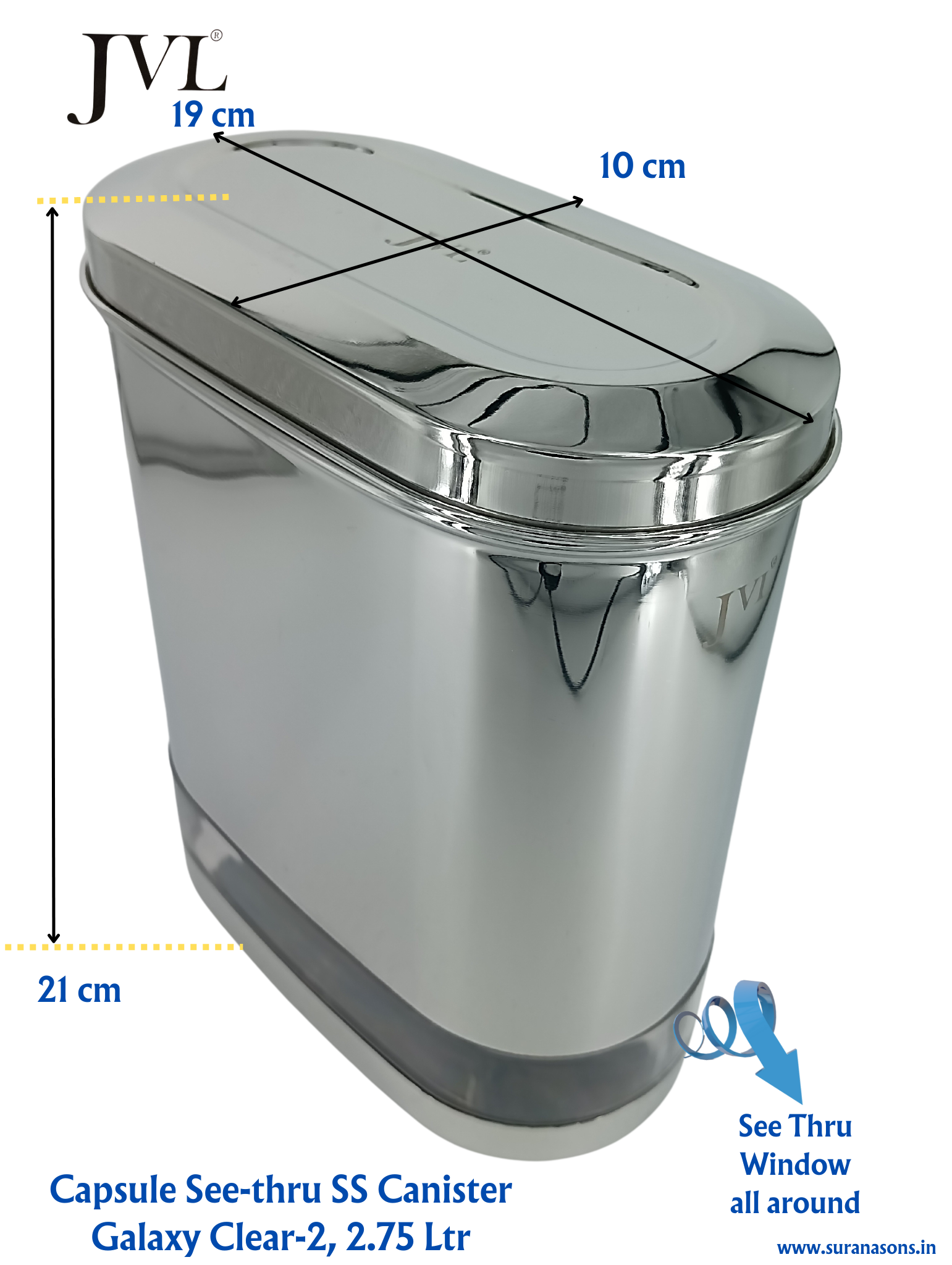 JVL Premium SS, Mirror Polish Kitchen Food Storage Capsule Shape Galaxy Clear Canister for Dry items Store only - Premium SS Barni/Containers from JVL - Just Rs. 874! Shop now at Surana Sons