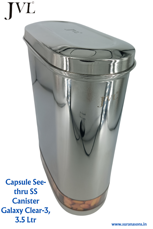 JVL Premium SS, Mirror Polish Kitchen Food Storage Capsule Shape Galaxy Clear Canister for Dry items Store only - Premium SS Barni/Containers from JVL - Just Rs. 874! Shop now at Surana Sons