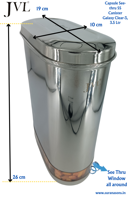JVL Premium SS, Mirror Polish Kitchen Food Storage Capsule Shape Galaxy Clear Canister for Dry items Store only - Premium SS Barni/Containers from JVL - Just Rs. 874! Shop now at Surana Sons