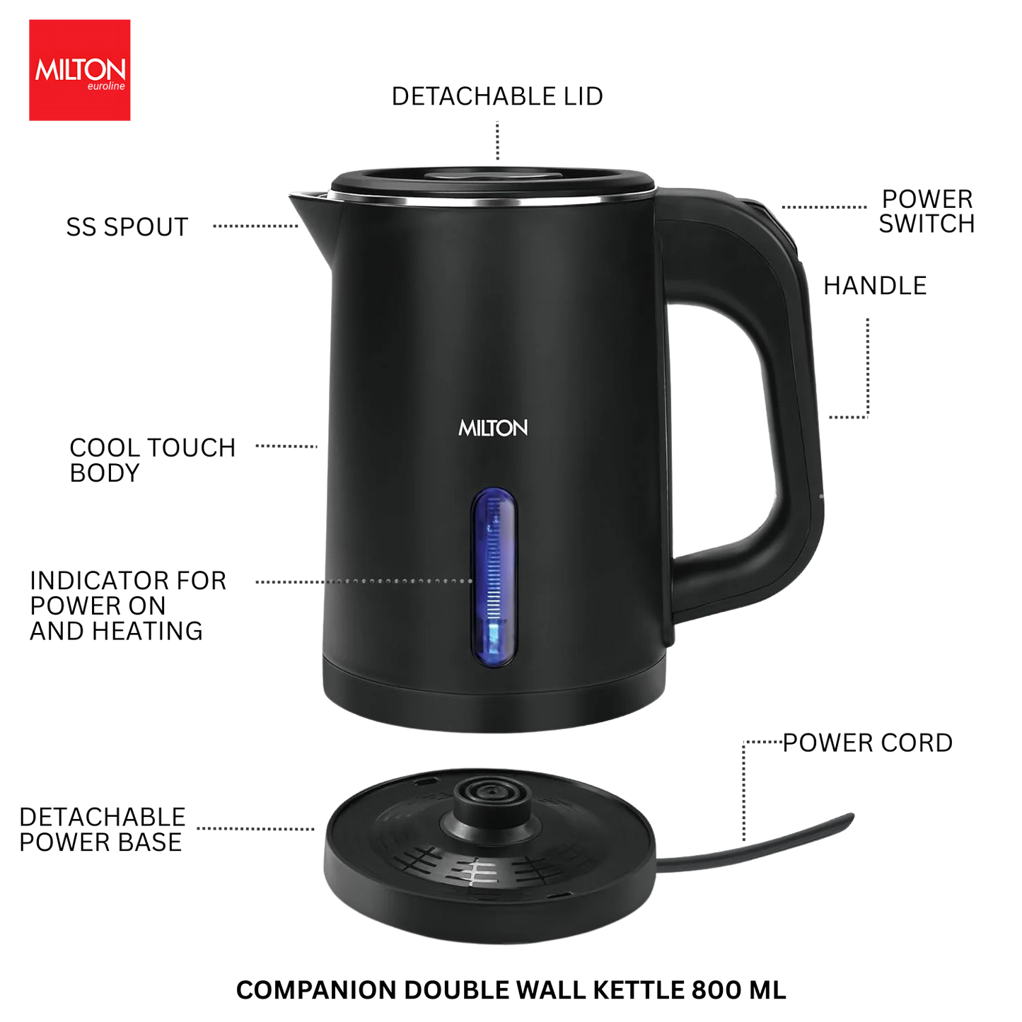 MILTON Companion Double Wall Electric Kettle 800 ML