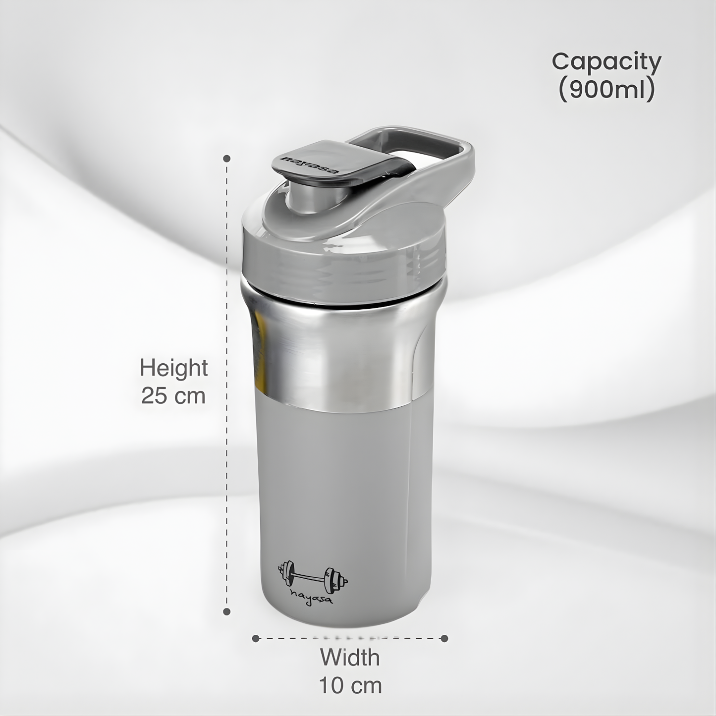NAYASA Alloy Cross Fit Stainless Steel Gym Shaker Bottle | 900 ml | Leakproof & Durable