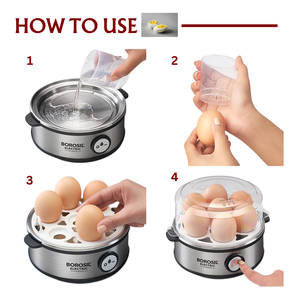 Borosil Electric Egg Boiler, For Hard, Soft, Medium Boiled Eggs, Steamed Vegetables, Transparent Lid, Stainless Steel Exterior - Premium Egg Boiler from borosil - Just Rs. 1450! Shop now at Surana Sons