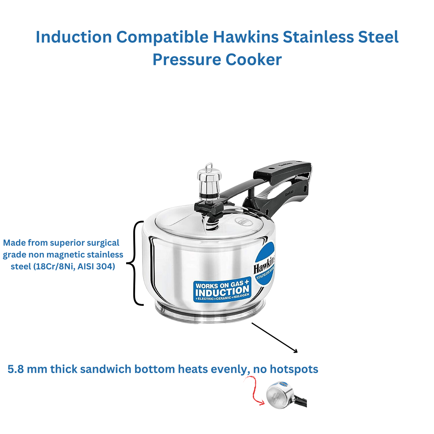 Hawkins Pressure Cooker, Stainless Steel Inner Lid, Induction Compatible - Premium SS pressure cooker from Hawkins - Just Rs. 2025! Shop now at Surana Sons