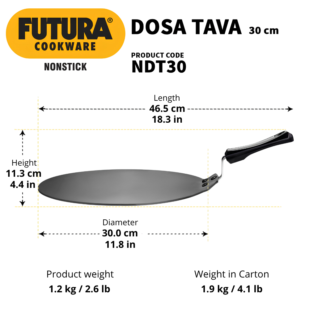 FUTURA By HAWKINS Nonstick Flat Dosa Tava | Thickness 4.88 mm | Black | NDT Series | Works on Domestic Gas, Halogen, Electric Cooktops