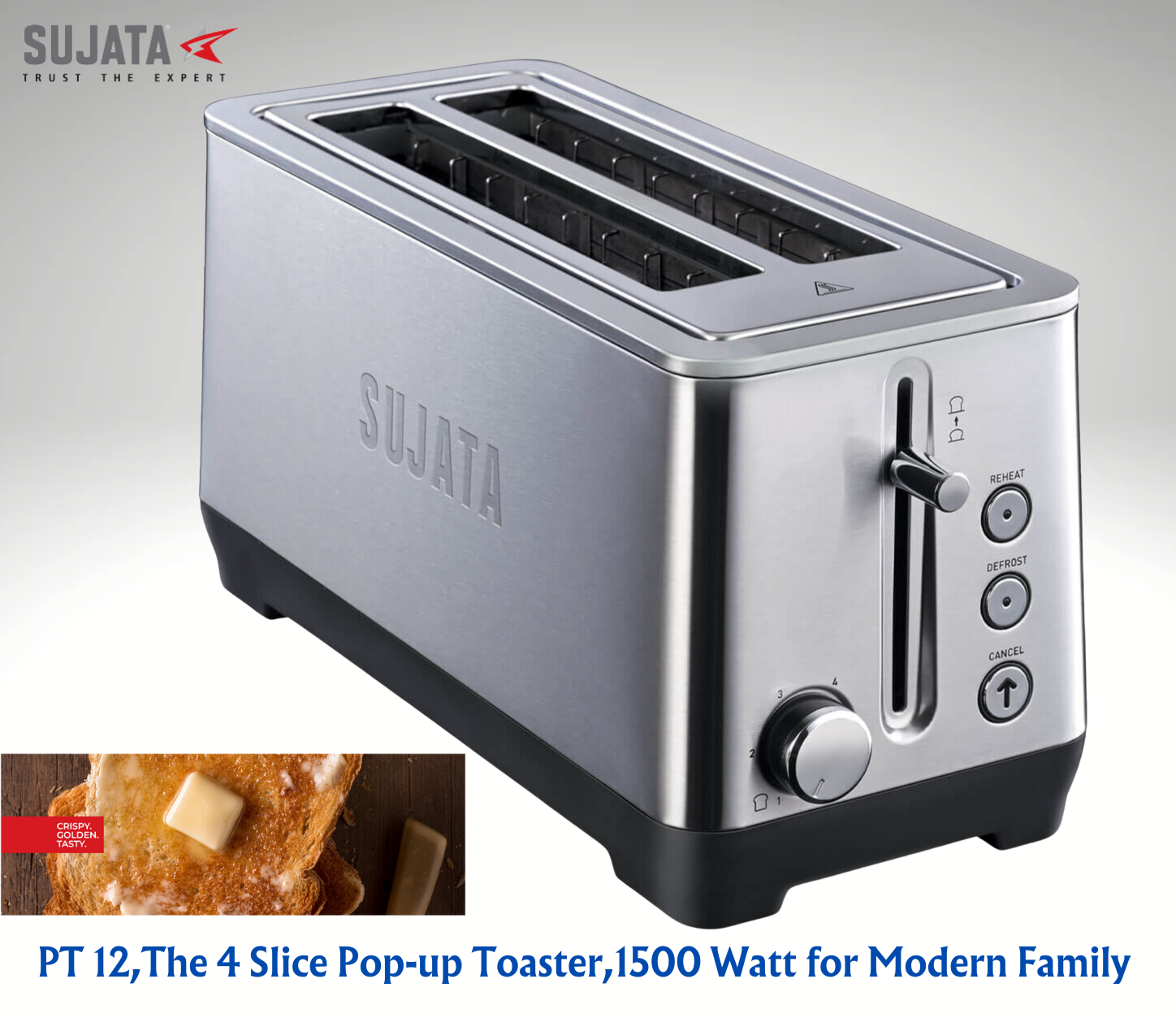 Sujata Pop-up 2/4 Slice Toaster | Cool Touch SS Body - Premium Bread Toaster from Sujata - Just Rs. 2620! Shop now at Surana Sons