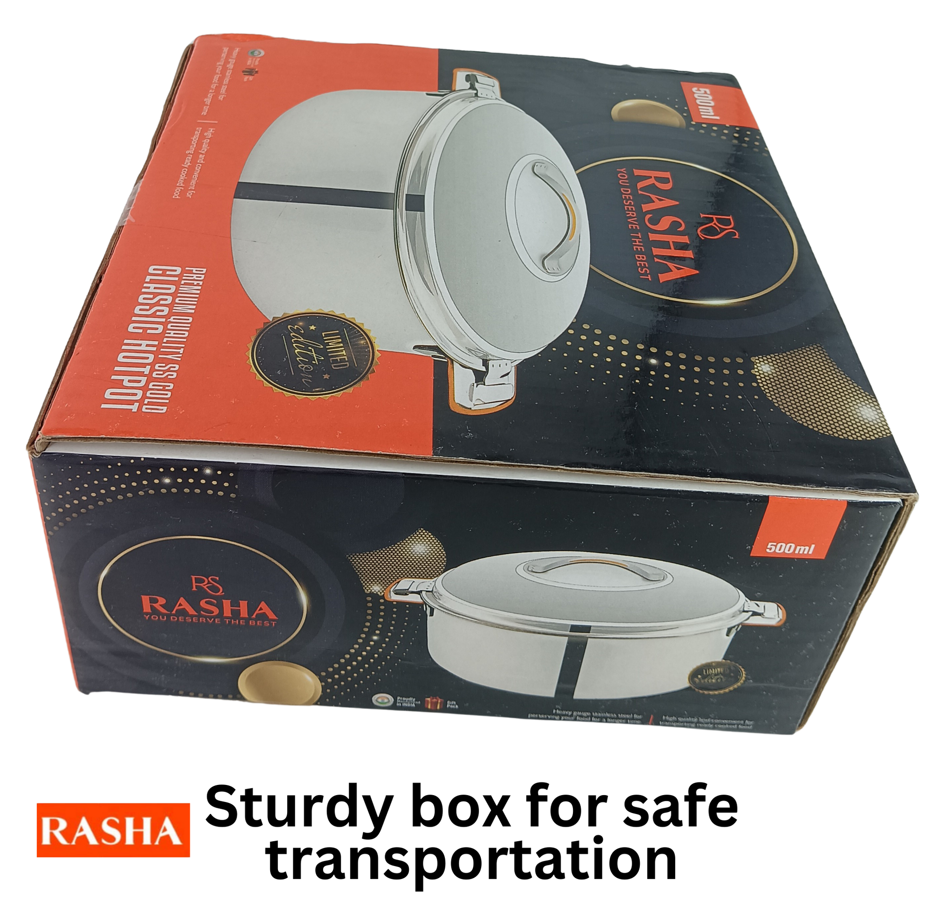RASHA Stainless Steel Insulated Gold Casserole with Stainless Steel Lid - Premium SS Casserole from Rasha - Just Rs. 660! Shop now at Surana Sons