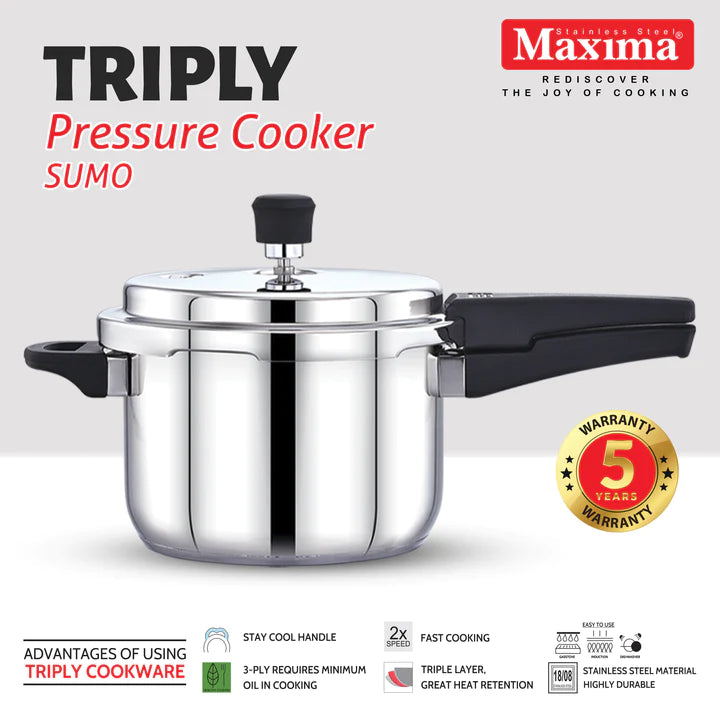 Maxima Triply Stainless Steel Outer Lid Sumo/Sumo Plus Pressure Cooker (Induction Friendly) - Premium ss triply pressure cookers from Maxima - Just Rs. 2186! Shop now at Surana Sons