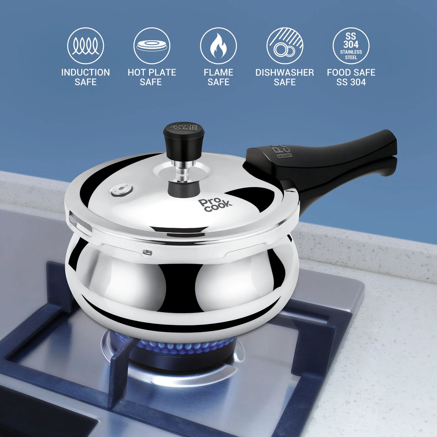 PROCOOK BY MILTON Triply Pressure Cooker Outer Lid Curve | Additional Glass Lid