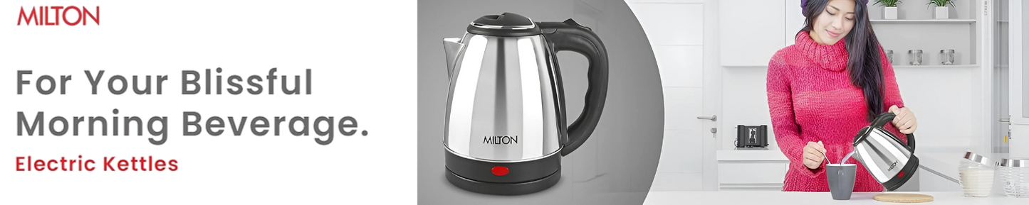 MILTON Euroline Stainless Steel  INSTA Electric Kettle | 1500 Watt | Boil Dry Protect