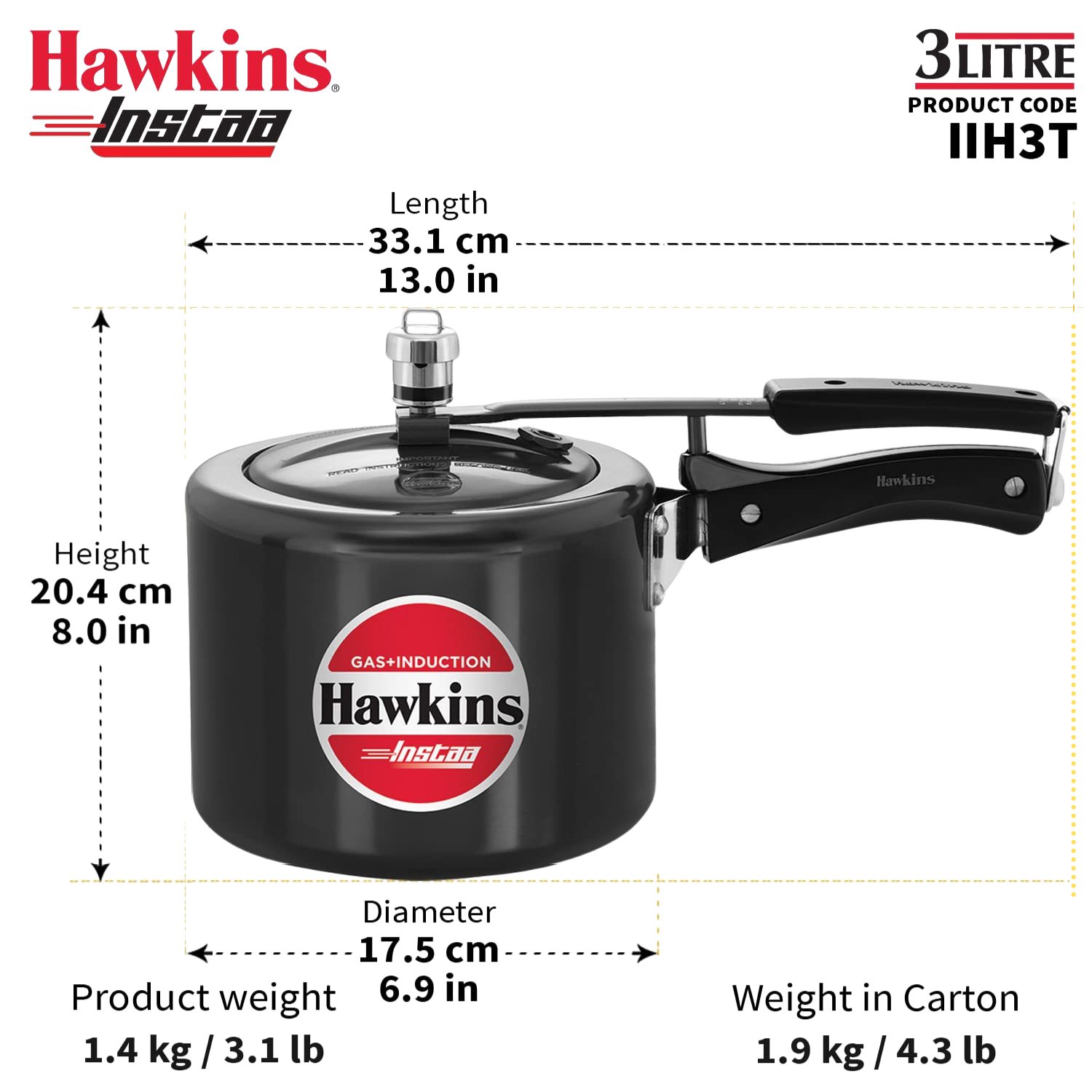 HAWKINS Instaa Pressure Cooker, Induction Base Inner Lid Cooker | Hard Anodised Cooker | Black - Premium hard anodised pressure cooker from Hawkins - Just Rs. 1575! Shop now at Surana Sons