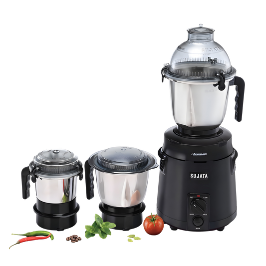 SUJATA Dynamix Black 900W Mixer Grinder - 3 Stainless Steel Jars | Heavy Duty for Indian Kitchen