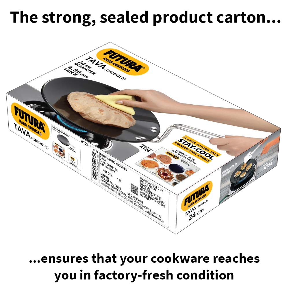Hawkins Futura 24 cm Tava, Hard Anodised Tawa with Stainless Steel Handle, Black (AT24) - Premium  from hawkins - Just Rs. 878! Shop now at Surana Sons
