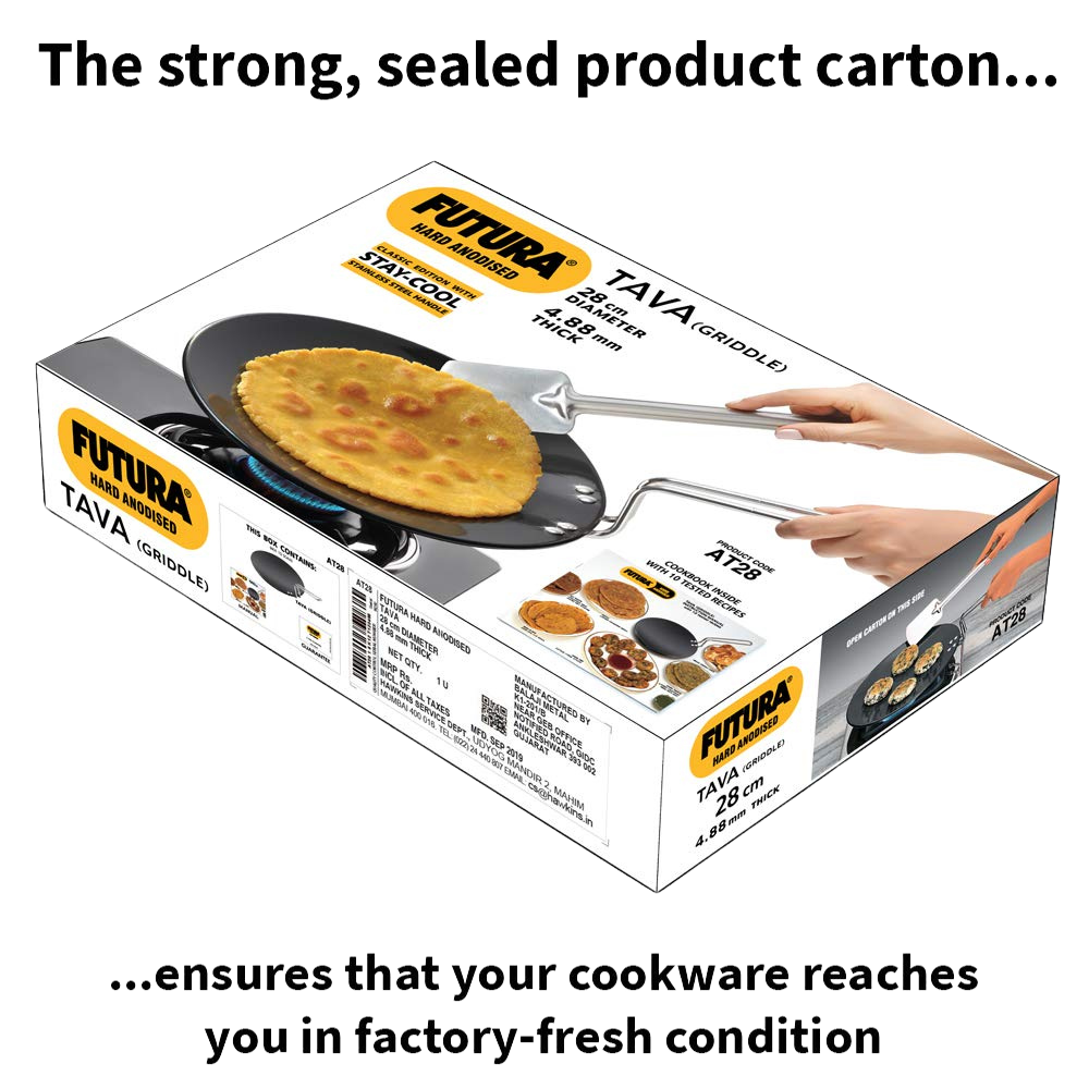Hawkins Futura 28 cm Tava, Hard Anodised Tava with Stainless Steel Handle, Black (AT28) - Premium hard anodised tava tawa from hawkins futura - Just Rs. 1089! Shop now at Surana Sons