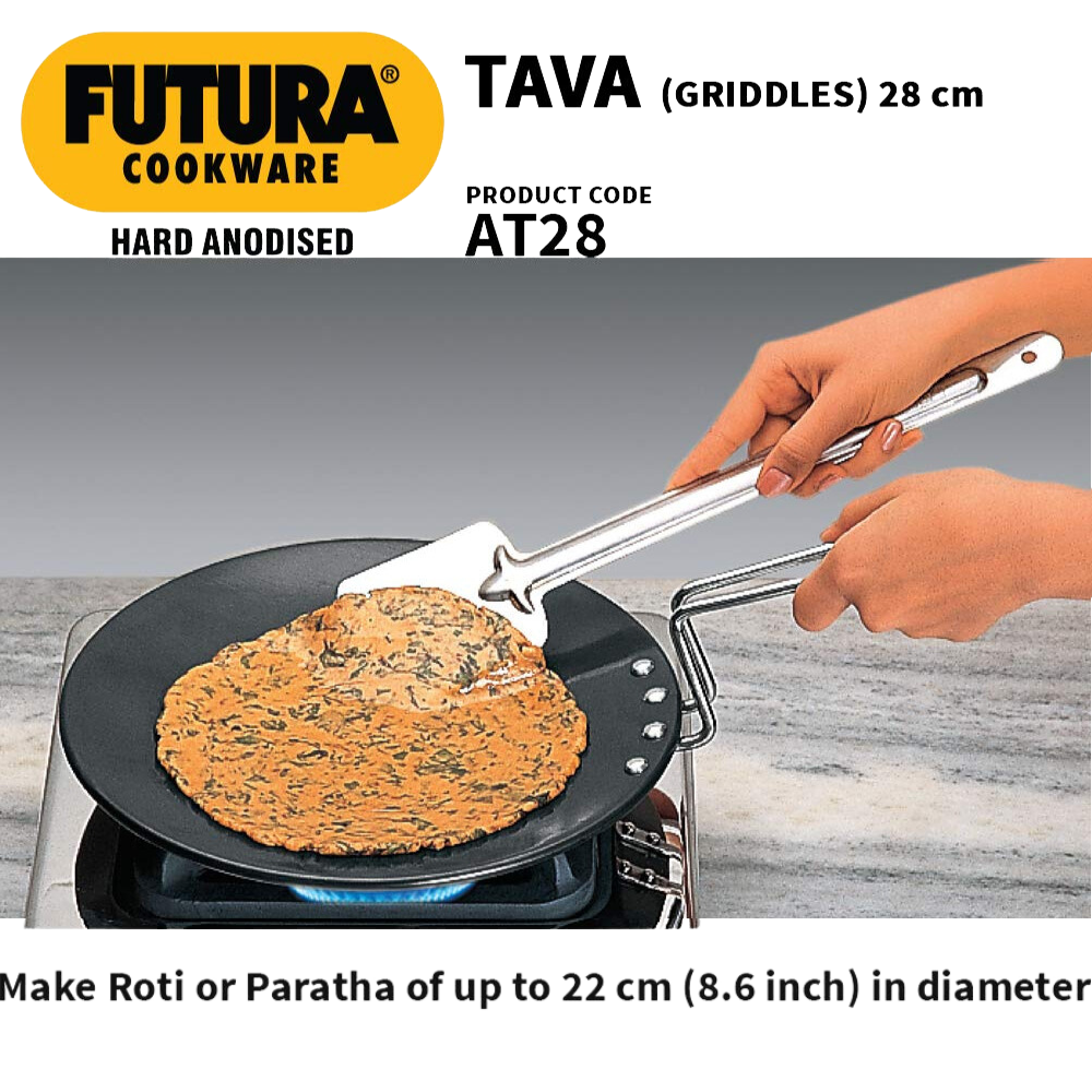 Hawkins Futura 28 cm Tava, Hard Anodised Tava with Stainless Steel Handle, Black (AT28) - Premium hard anodised tava tawa from hawkins futura - Just Rs. 1089! Shop now at Surana Sons