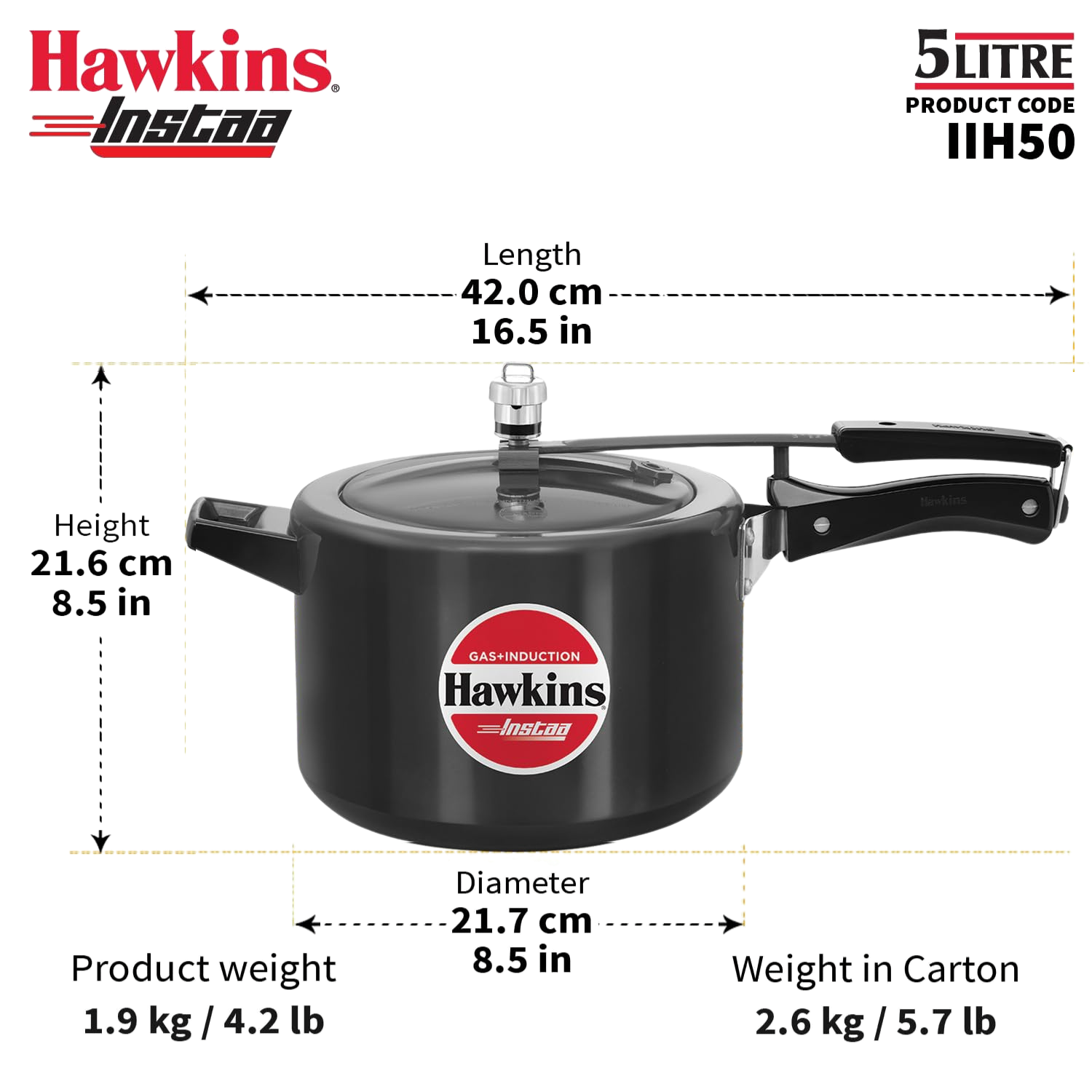HAWKINS Instaa Pressure Cooker, Induction Base Inner Lid Cooker | Hard Anodised Cooker | Black - Premium hard anodised pressure cooker from Hawkins - Just Rs. 1575! Shop now at Surana Sons