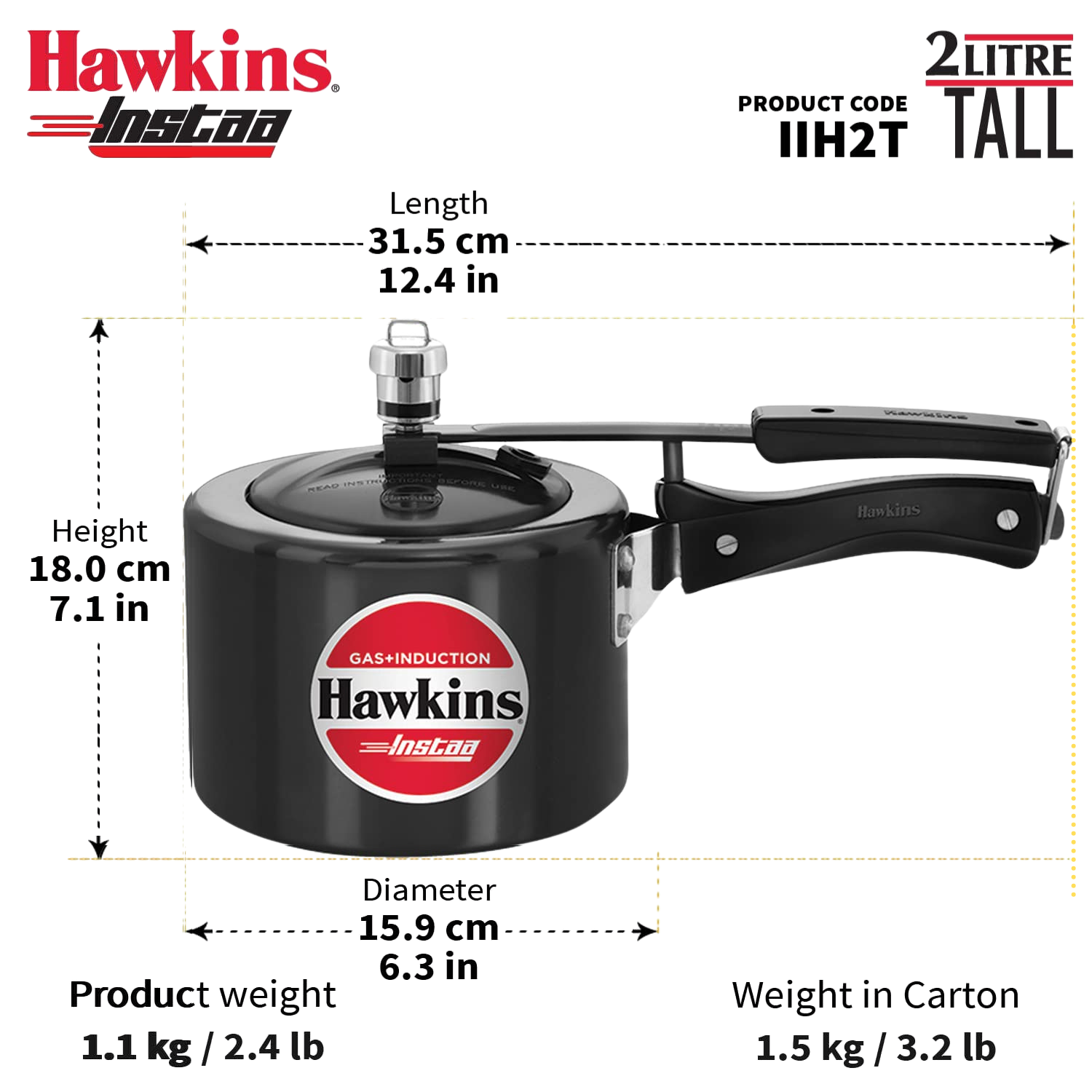 HAWKINS Instaa Pressure Cooker, Induction Base Inner Lid Cooker | Hard Anodised Cooker | Black - Premium hard anodised pressure cooker from Hawkins - Just Rs. 1575! Shop now at Surana Sons