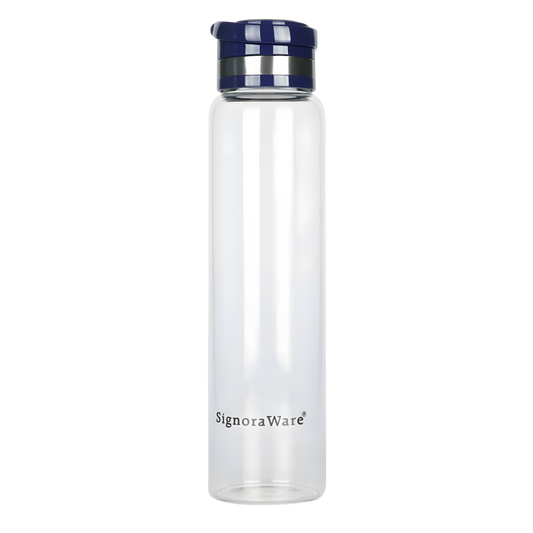 SignoraWare Starlite Borosilicate Light Weight Glass Water Bottle with Screw Cap (With Holding Ring) | Leak Proof Transparent (1 Ltr, Set of 1, Clear)