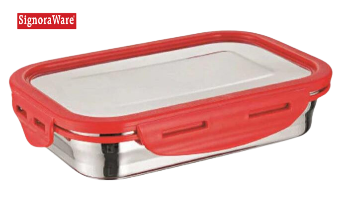 Signoraware Lock N Store Stainless Steel Leakproof, Airtight Container With Steel Lid (Plastic Border) | 2/4 Sides Lock | Square | Rectangular - Premium SS Barni/Containers from Signoraware - Just Rs. 250! Shop now at Surana Sons