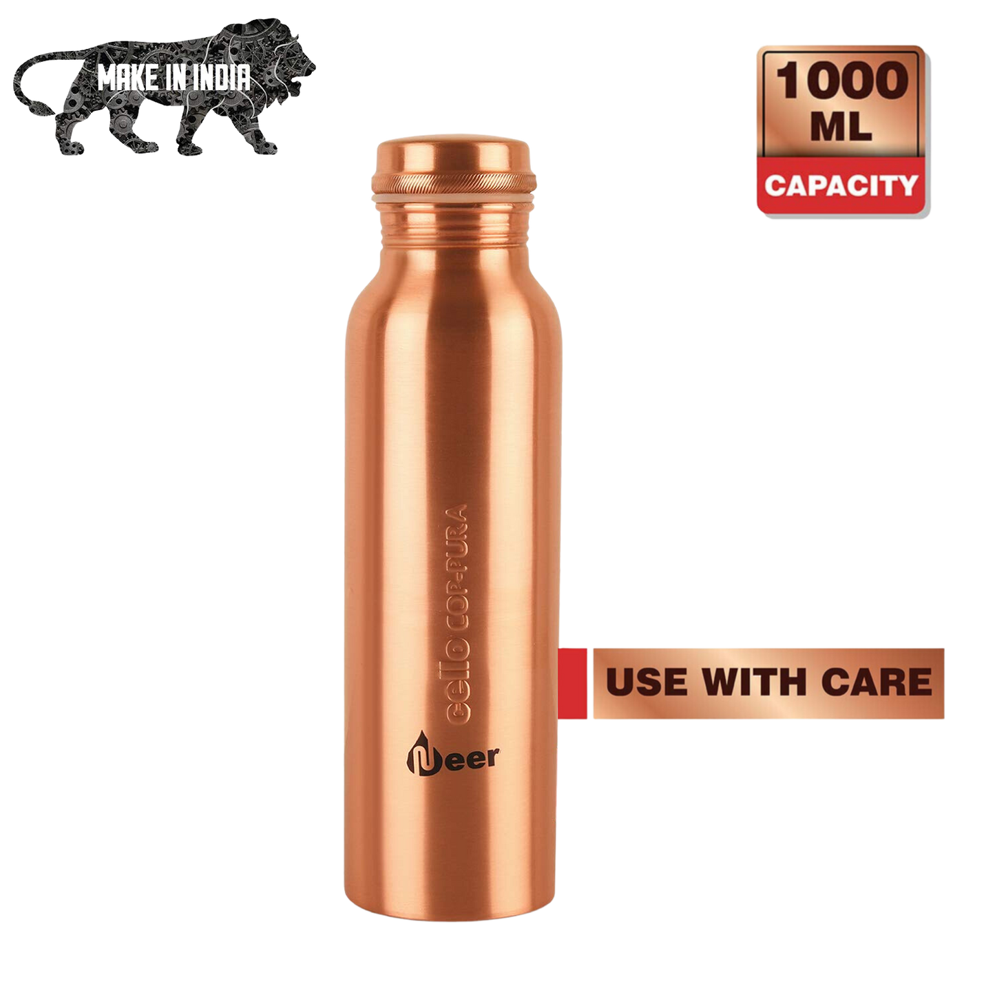 Cello COP-PURA Copper Water Bottle, 1000 ml - Premium copper water bottles from Cello - Just Rs. 977! Shop now at Surana Sons
