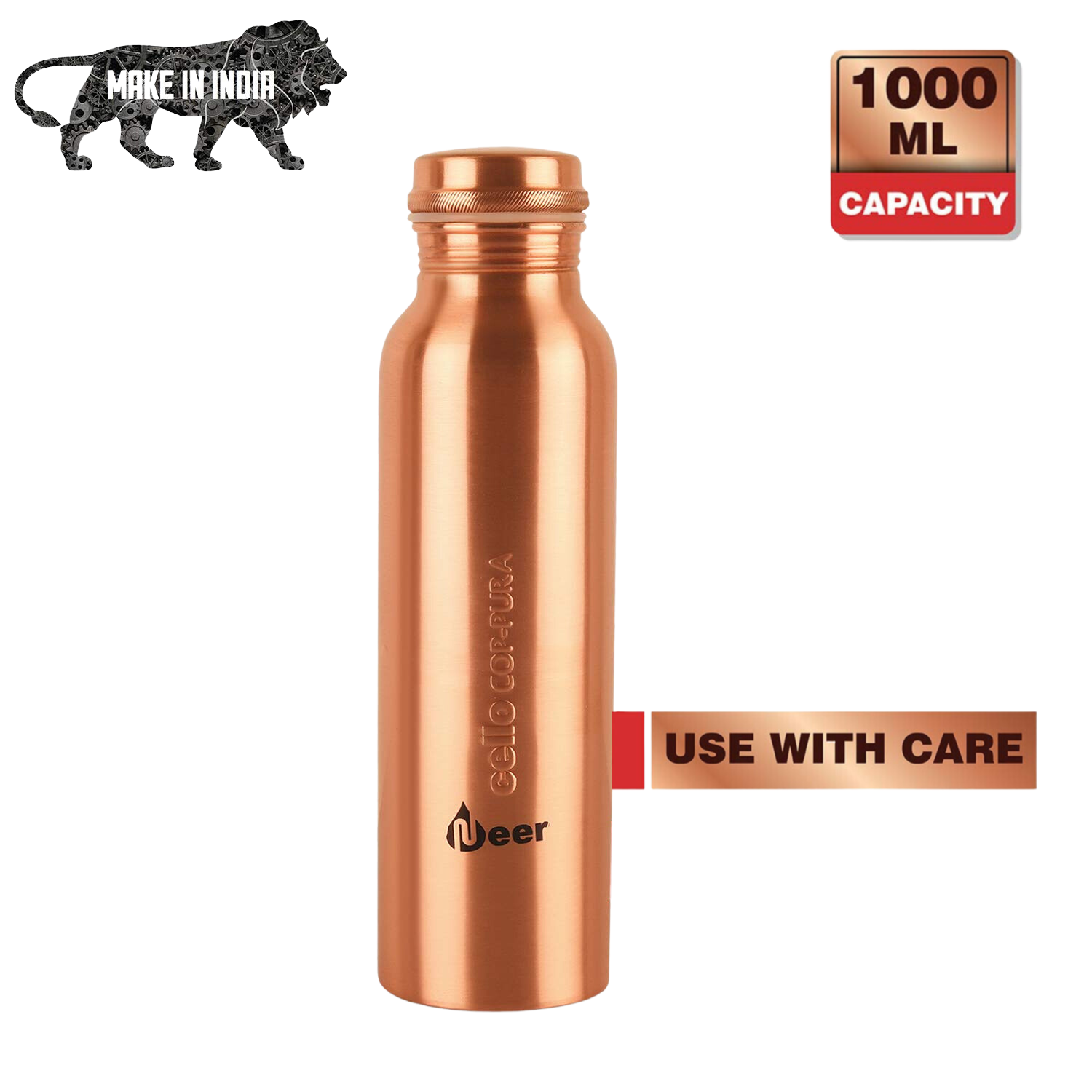 Cello COP-PURA Copper Water Bottle, 1000 ml - Premium copper water bottles from Cello - Just Rs. 977! Shop now at Surana Sons