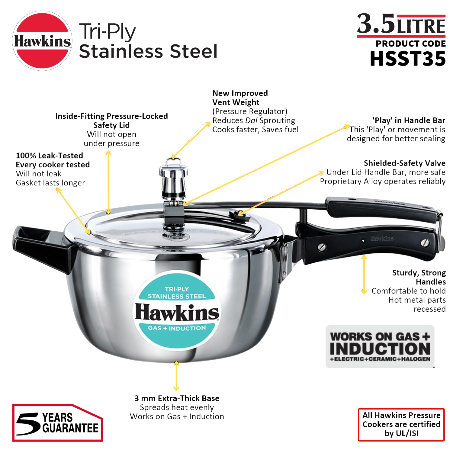 Hawkins Tri Ply Stainless Steel Pressure Cooker
