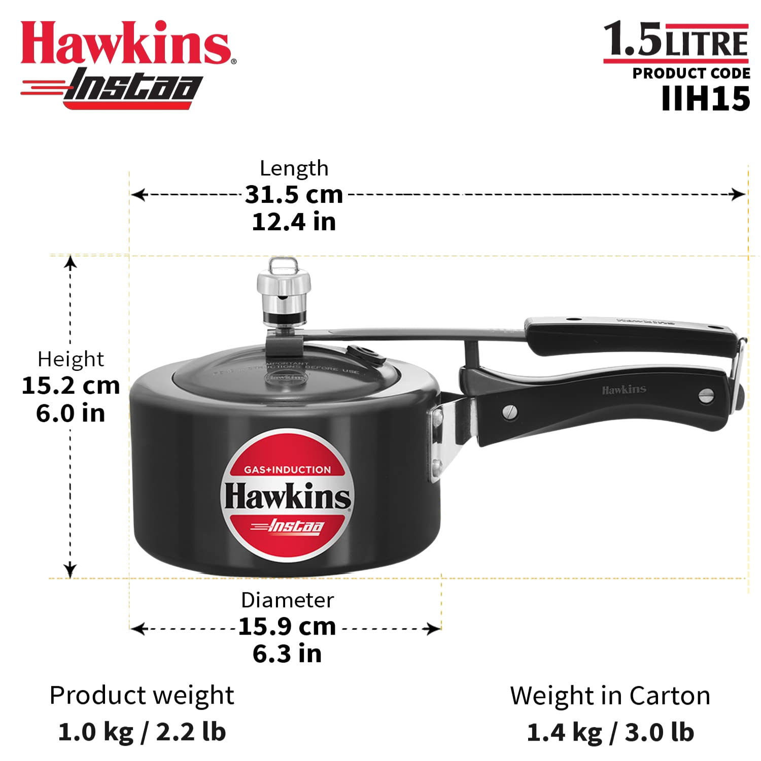 HAWKINS Instaa Pressure Cooker, Induction Base Inner Lid Cooker | Hard Anodised Cooker | Black - Premium hard anodised pressure cooker from Hawkins - Just Rs. 1575! Shop now at Surana Sons