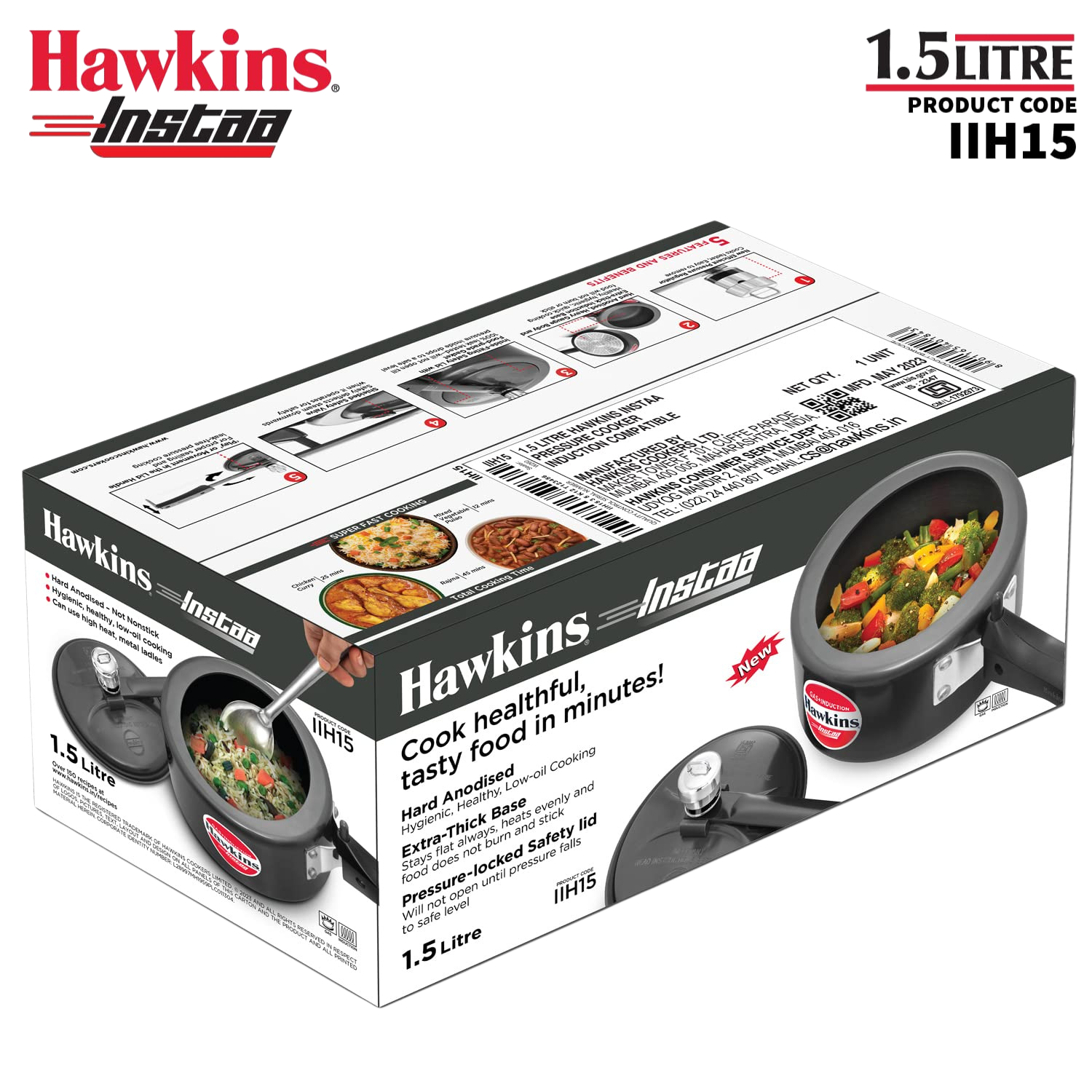 HAWKINS Instaa Pressure Cooker, Induction Base Inner Lid Cooker | Hard Anodised Cooker | Black - Premium hard anodised pressure cooker from Hawkins - Just Rs. 1575! Shop now at Surana Sons