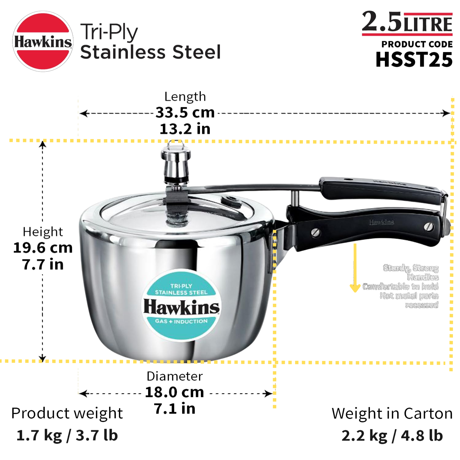 Hawkins Tri Ply Stainless Steel Pressure Cooker
