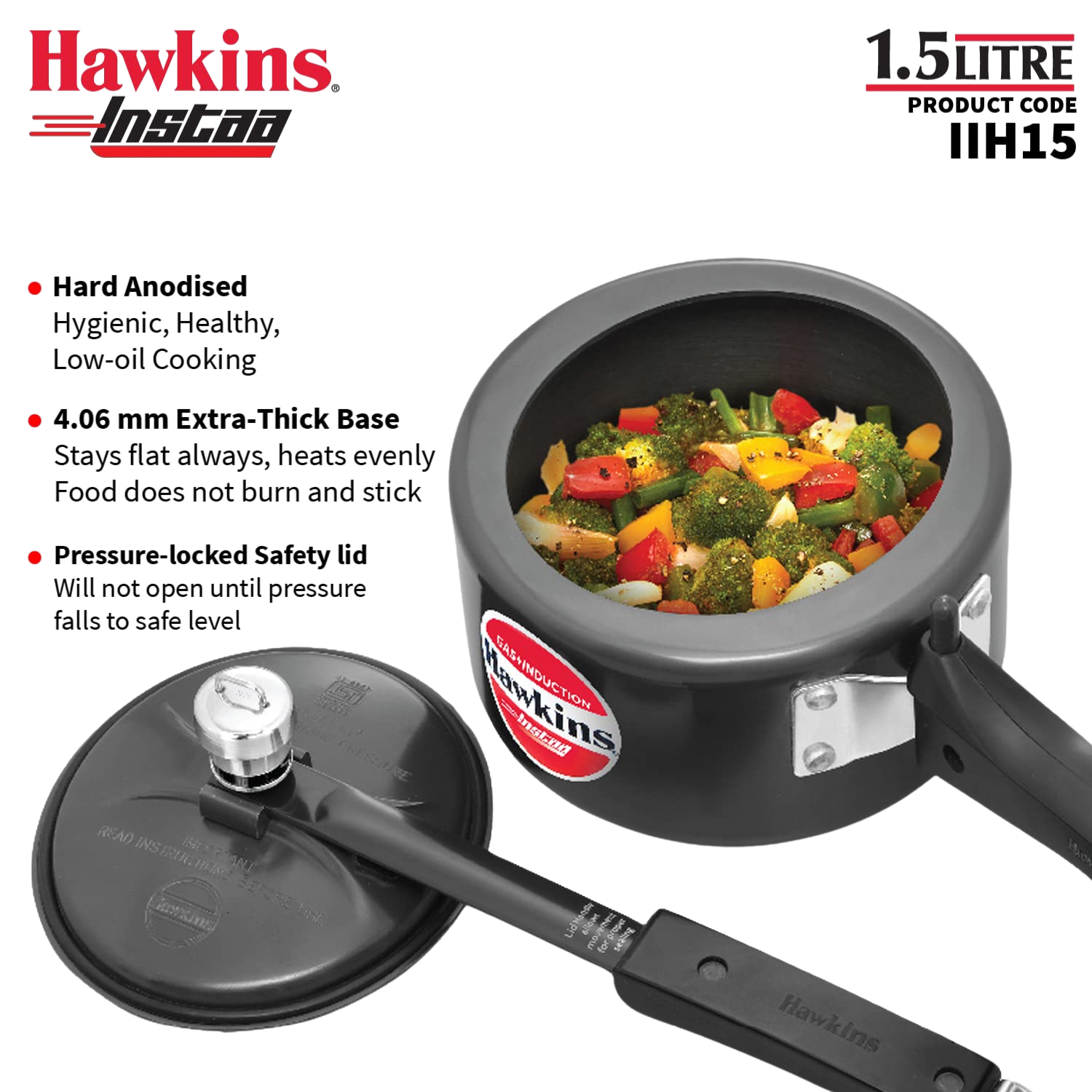 HAWKINS Instaa Pressure Cooker, Induction Base Inner Lid Cooker | Hard Anodised Cooker | Black - Premium hard anodised pressure cooker from Hawkins - Just Rs. 1575! Shop now at Surana Sons