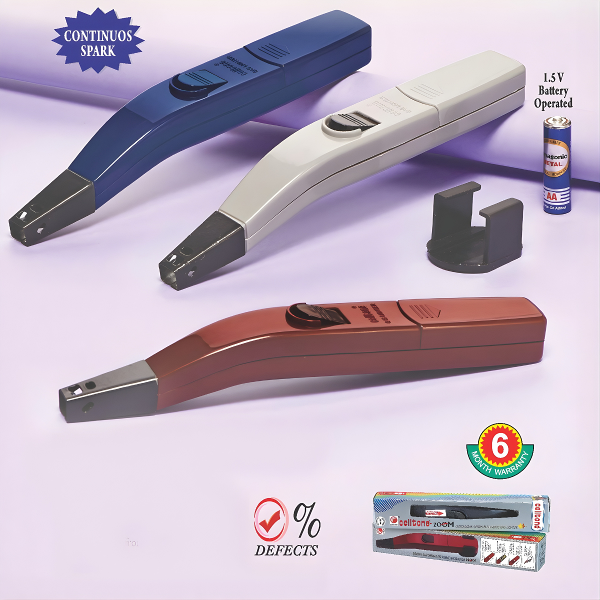 CELLTONE Zoom Electric Gas Lighter For Kitchen Use - Battery Operated Continuous Spark For Gas Stove | 6 Months Warranty