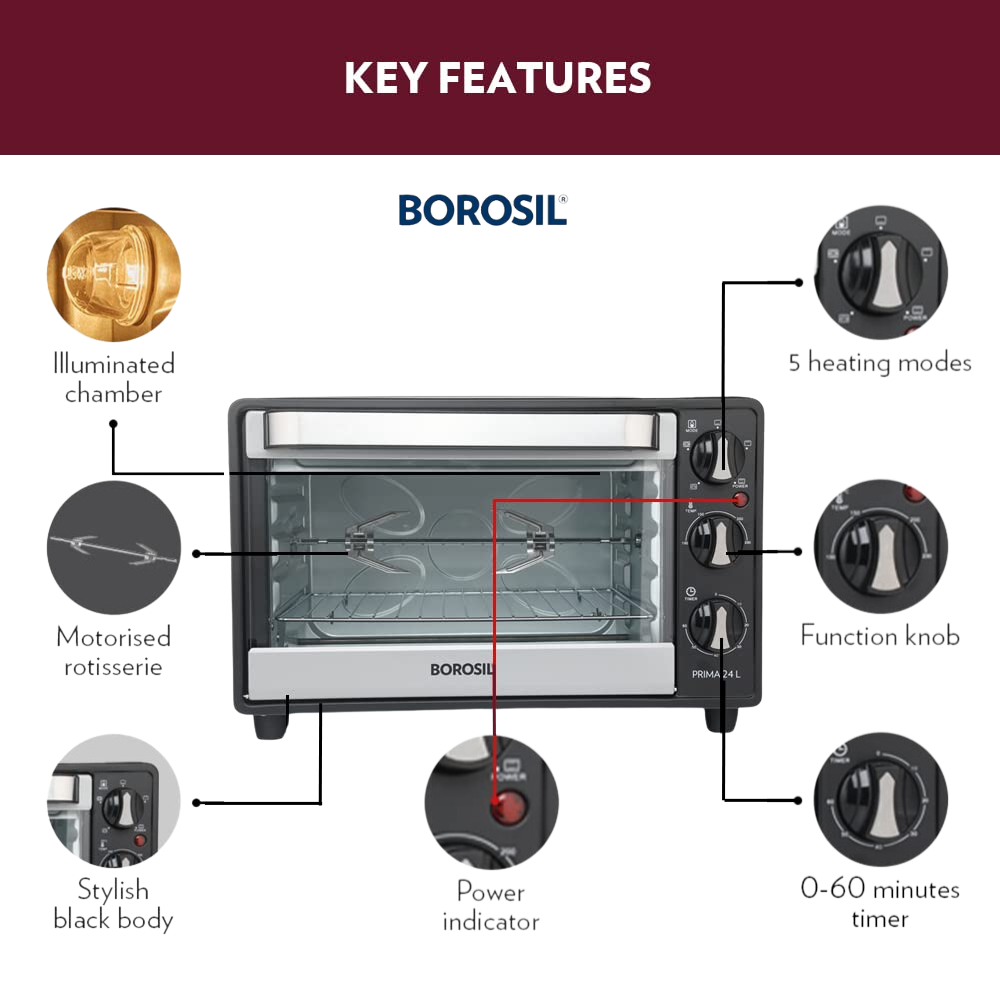 Borosil Prima/Prima Pro Oven Toaster Griller (OTG) - Premium OTG from Borosil - Just Rs. 6499! Shop now at Surana Sons