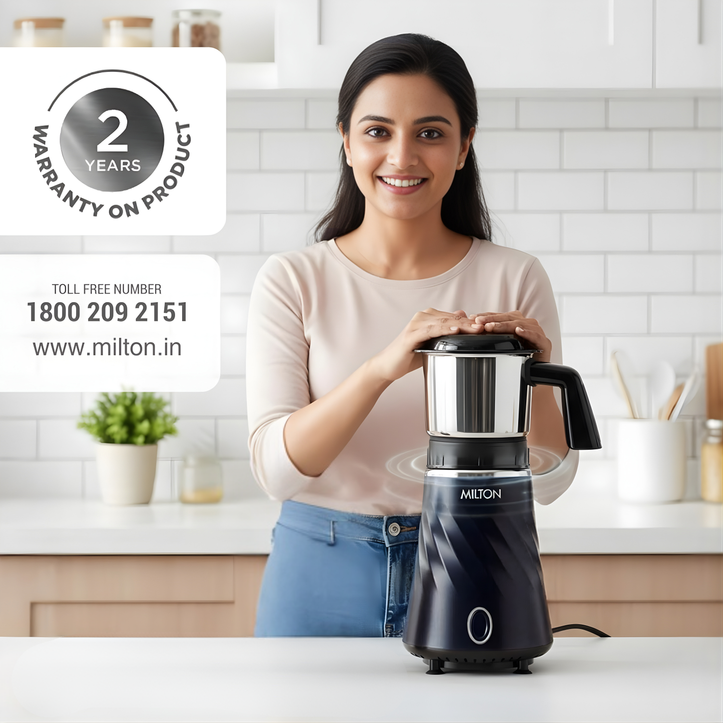 MILTON MINIQ 1 Jar Mini Mixer Grinder | Over Load Protector, HTLV 350W Motor, Anti Skid Feet, Masala Grinder, Chutney Blender, Black/Blue