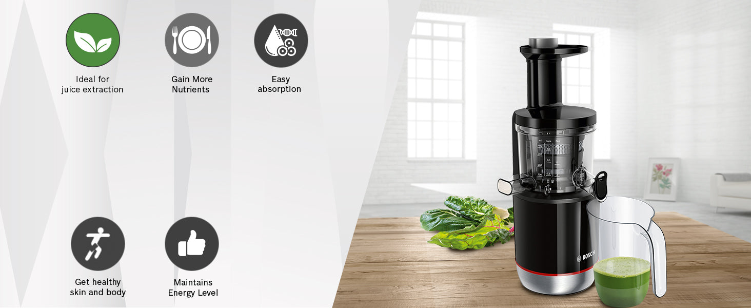 Bosch Lifestyle MESM 731 MIN 150-Watt Cold Press Slow Juicer (Black) - Premium Slow Centrifugal Juicers from Bosch - Just Rs. 18999! Shop now at Surana Sons