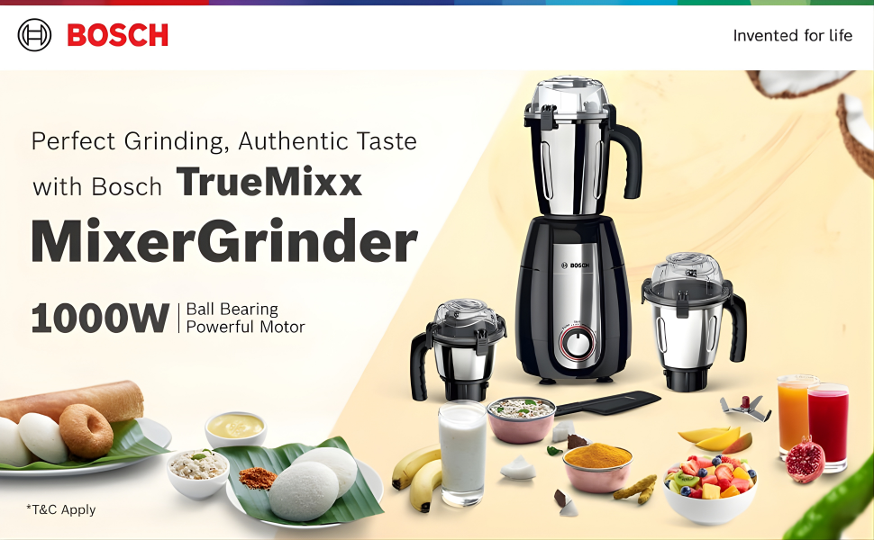 BOSCH TrueMixx Pro 1000 W Mixer Grinder, 1000W 3 Jar Black MGM8836BIN